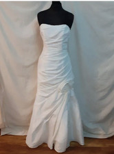 White Satin Strapless Mermaid Wedding Dress Sleeveless Ruching Corset Back