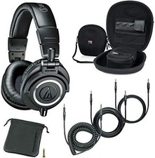 Audio-Technica ATH-M50x Professional Studio Monitor Headphones Black Case Bundle