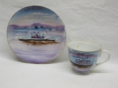 Lake Champlain Steamer Ferry Ship Valcour Souvenir China Vtg Antique Cup Saucer