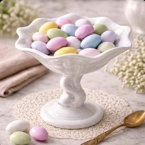 Vintage Westmoreland Milk Glass Dolphin Pedestal Compote Seashell-Shaped Bowl