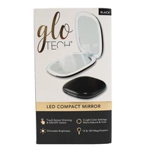Glo Tech Led Compact Magnifying Small Mirror 1X and 10X Travel 4” Black OPEN BOX