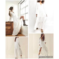 Free People Edie Maxi Dress XL White Gauzy Tiered Pockets Bridal BOHO Prairie 