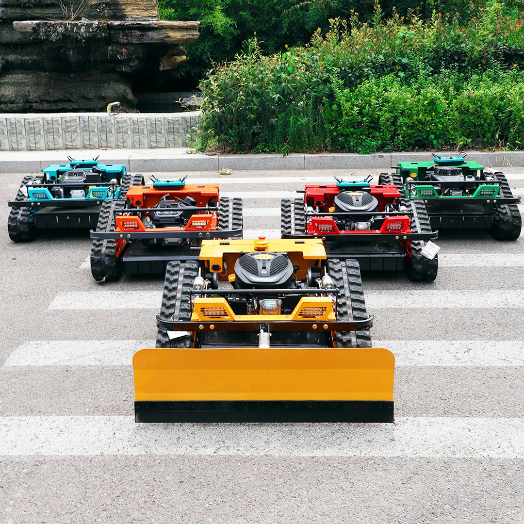 RC Gasoline 24V Tracked Robot Remote Lawn Mower w/ Bigger Snow Plow ...