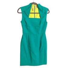NWT Andrew Marc New York Teal Sheath Dress Collared Square Neck Zip Back Size 6