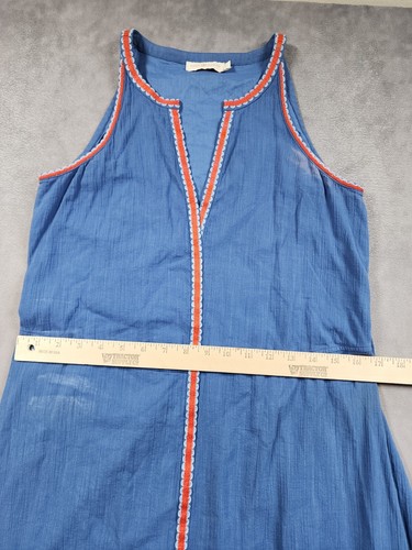 Tory Burch Krepon Kleid Damen 4 blau Savanne bestickt ärmellos Quaste zum Binden - Bild 10 von 20