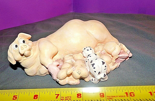 PIGLETS FEEDING FIGURINE CA Cast Art Industries Figurine W/PUPPY, Signed, 1993 - Picture 2 of 5