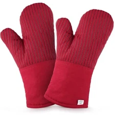 Zulay Kitchen Extra Long Oven Mitt Glove Pair Pot Holders  for Cooking and BBQ