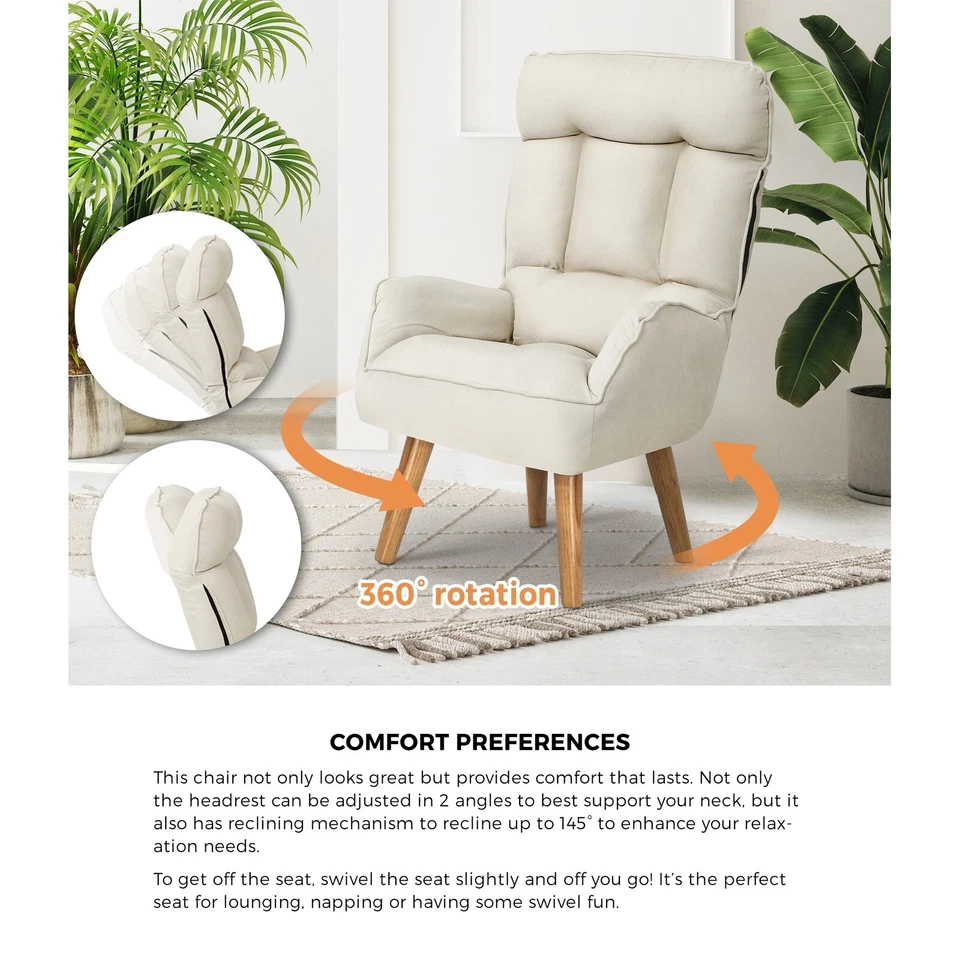 Oikiture Swivel Recliner Armchair Lounge Ottoman Accent Chair With Stool Beige - image 3 of 4