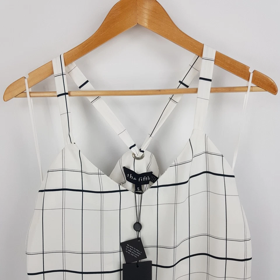 Camiseta The Fifth para mujer talla S 8 blanca a cuadros tartán etiquetas nuevas Foto 2 de 4