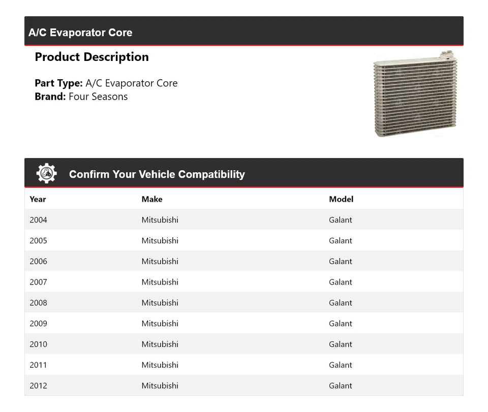 Núcleo evaporador aire acondicionado Mitsubishi Galant 2004-2012 4 estaciones 2005 2006 2007 Foto 2 de 4
