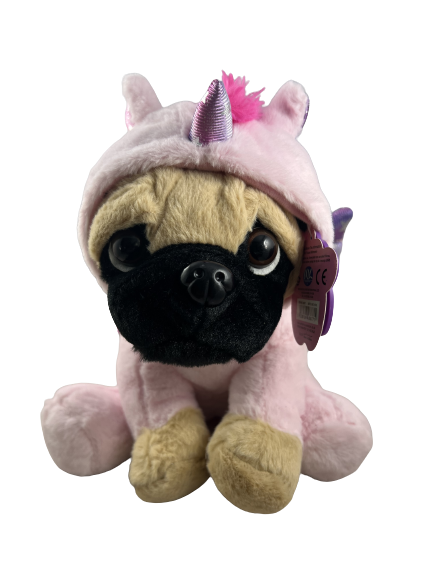 Girlie Paws Pug Unicorn Costume Soft Toy 20cm Light Pink
