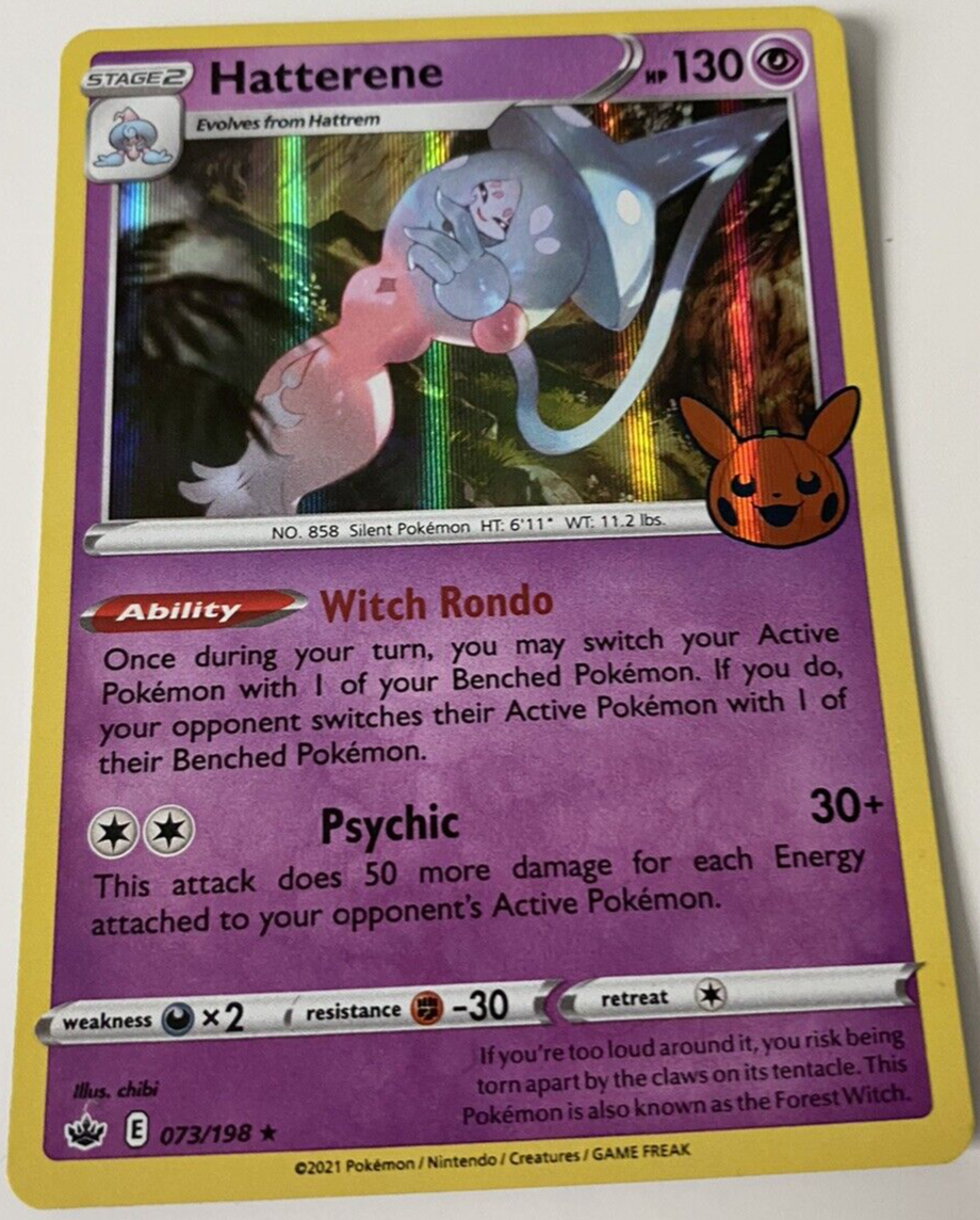 pokemon sword and shield card trick 2021 Pokemon Sword and Shield Chilling Reign Hatteren #73 HOLO Trick or  Trade
