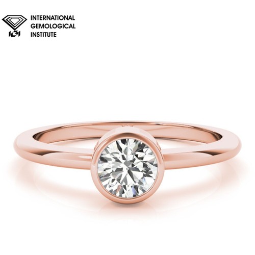 Anello di fidanzamento solitario IGI D/VS taglio tondo diamante coltivato in laboratorio lunetta intera - Foto 31 di 50