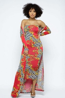 BELITA COLLECTION Print Tube Dress With Cardigan Set
