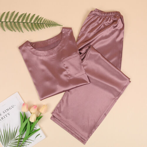 Damen Kurzarm Seide Pyjama Set Weich Satin Nachtwäsche Homewear Nachtwäsche USA - Bild 9 von 15