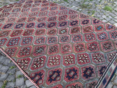 Turkish Rug, Vintage Rug, Large Kilim,Wool Rug, Handwoven Rug 5,8 x 9,4 ft - Picture 9 of 12