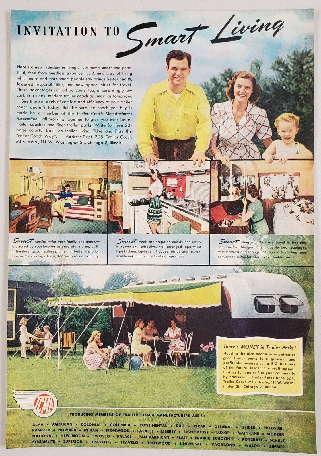 1947 Print Ad Mobile Homes in Trailer Park Trailer Coach Mfg Assoc