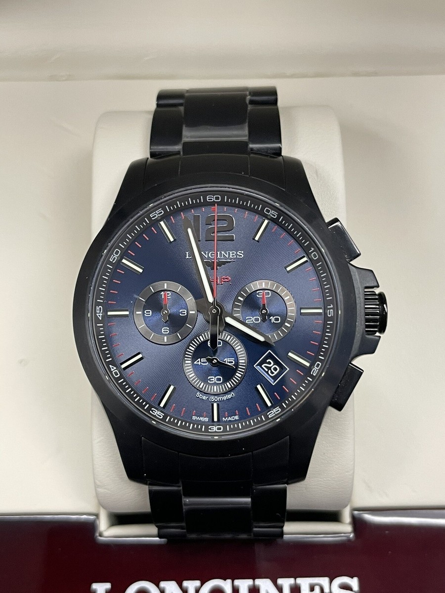 Longines Conquest Blue Men's chrono V.H.P Black PVD bracelet Watch