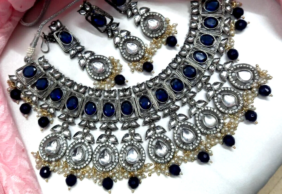 Blue kundan set sale