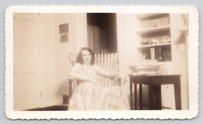 Vintage Photo Women in Long Dress Lounging in Chair Newspapers Figurines 