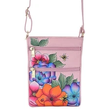 ANUSCHKA RFID Top Zip Travel Crossbody PARADISE FOUND PINK NWT!