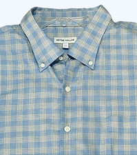 Peter Miller Size 2XL Light Blue Check Long Sleeve Cotton Shirt EUC
