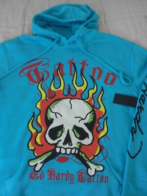Ed Hardy Flaming Skull Pullover Hoodie Sweatshirt, NWT Mens XL Blue,  Tattoo