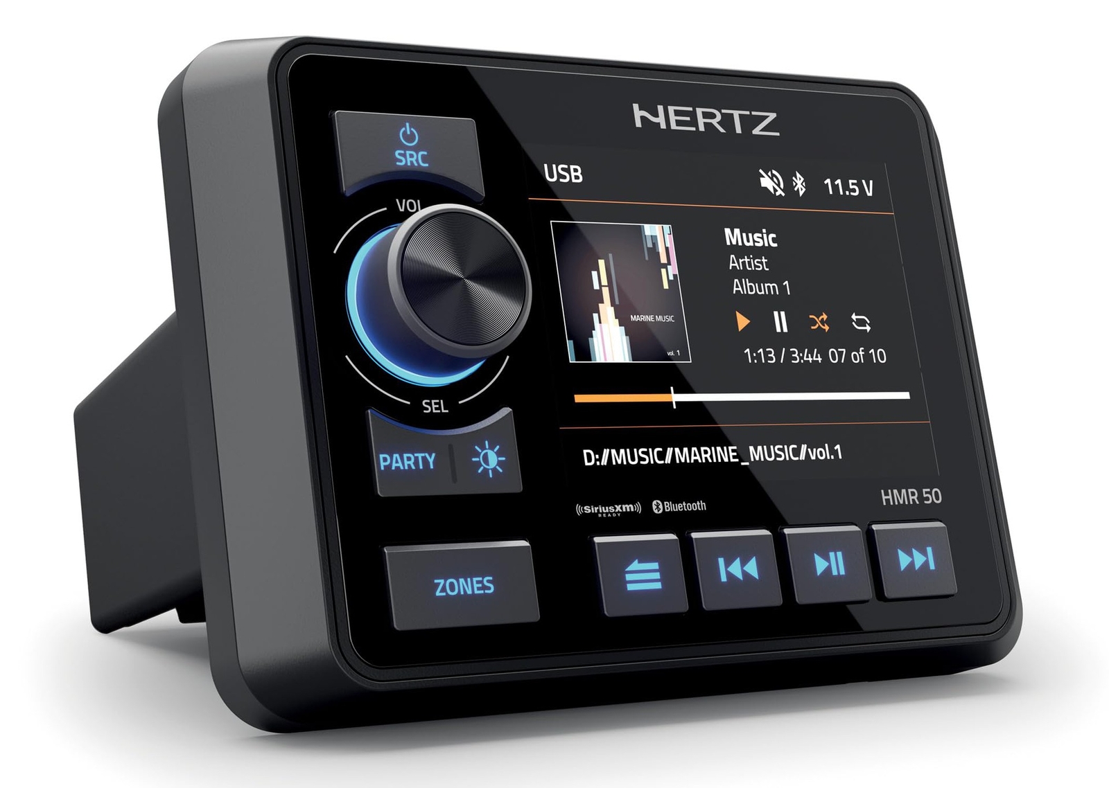 Hertz HMR-50 3-Zone Marine Receiver 3.5" Color Display TFT IPS AM/FM/USB/BT