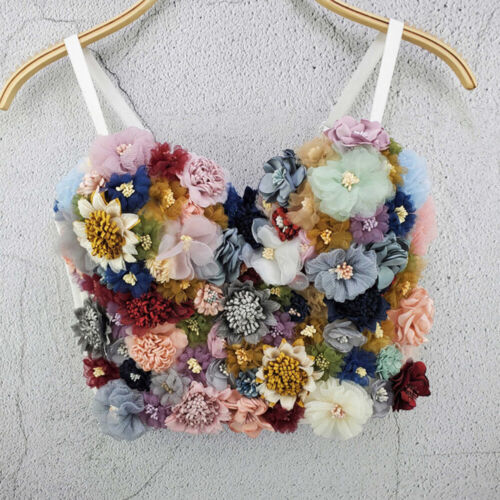 Damen Blumenkorsett Bustier Bralette kurzes Oberteil Cami Tank gepolstert Push Up BH Tops - Bild 1 von 15