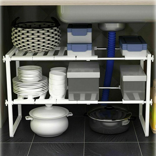 Regno Unito 2 livelli organizzatore scaffale sotto il lavandino salvaspazio armadio rack ordinata - Foto 4 di 11