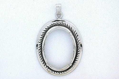 25x18 Low Profile Oval Cab Antiqued Silver Color Prong Glue In Pendant Mounting - Picture 2 of 2