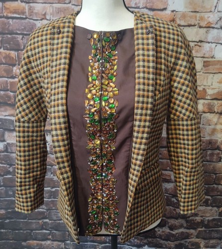 VINTAGE BODY BY VICTORIA WOOL BLAZER JACKET W/ REMOVABLE GEM PANELS sz 4 BROWN - Picture 4 of 7