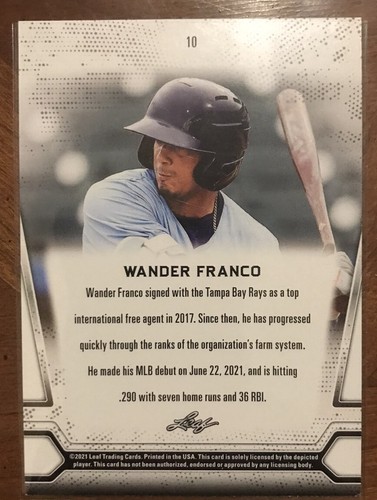 2021 LEAF Multi-Sport White WANDER FRANCO RC #10 Tampa Bay Rays - Picture 2 of 2
