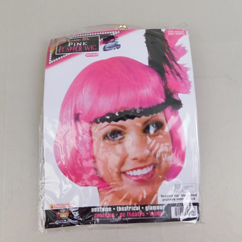 Roaring 20s Short Bob with Bangs Pink Flapper Wig Halloween Accessory #3508 - Image 2 of 4