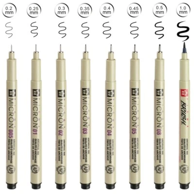 Sakura Pigma Micron Black fine liner drawing pens Archival ink set of 8