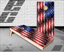 American Flag Barbwire Cornhole Boards Bean Bag Toss Game