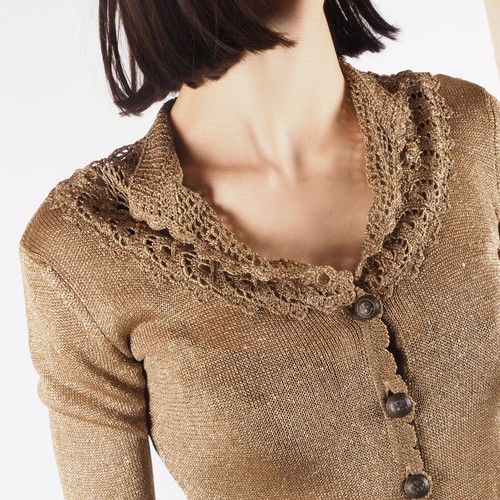 Dolce & Gabbana Vintage Women's Golden Beige Knit Sweater Cardigan size XS - Imagen 4 de 11