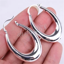 925 Sterling Silver Oval Shape Large Hoop Earrings Jewelry, many size available