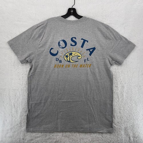 Costa Del Mar Men T-Shirt XL Heather Gray Logo Short Sleeve Crew Neck