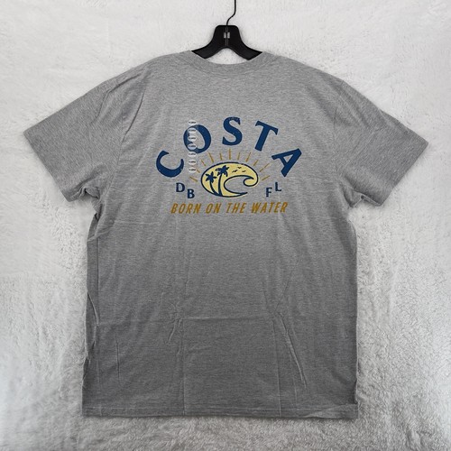 Costa Del Mar Men T-Shirt XL Heather Gray Logo Short Sleeve Crew Neck - Picture 1 of 4