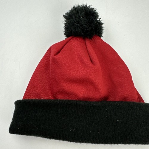 Jordan Brand Bred Black Red Youth Pom Beanie Cap Hat Fitted Skull - Picture 3 of 4