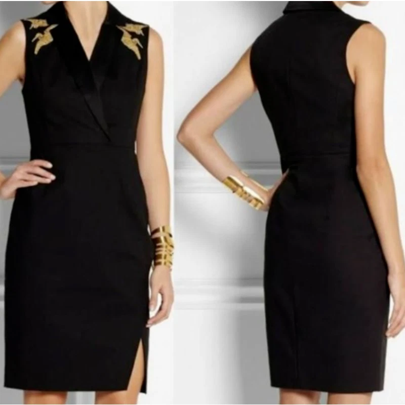 Vestido Altuzarra X Target Esmoquin Negro Grúa Dorada Para Mujer Talla 2 Sin Mangas Foto 3 de 4