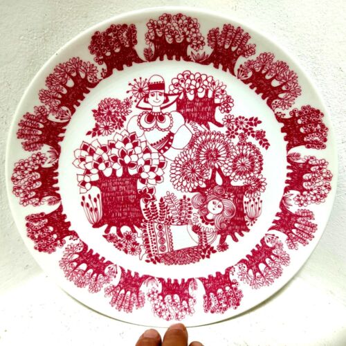 Dish Turi Design Arden Norway AF Vintage Ceramic Art Round White Red Plate 9.4" - Afbeelding 1 van 6