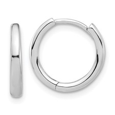 14K White Gold Polished Round Shape Hinged Hoop Earrings L 14.3mm, W 14.3mm