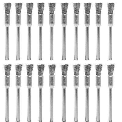 20 Pcs Steel Cleaning End Brushes Pen 1/5 (5Mm) X 1/8 (3Mm) Wire Brush Rust Pain