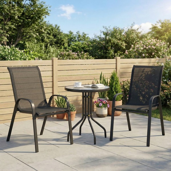 Outsunny Bistro-Set 3-Teilig Wetterfest GartenmöBel Set Mit Glastisch Schwarz-image