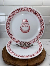 3-Vintage Christmas Santa Dinner Plates By Corelle Corning Red Sponge 10.25"