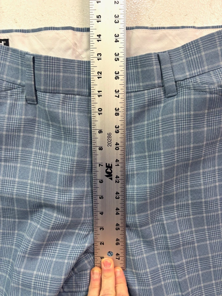 De colección Años 70 Farah 38x33 Azul Cuadros Cuadros Vestido Traje Pantalones Acampanado Corte Bota EE. UU. Tejido Foto 3 de 4