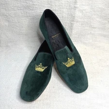 Vintage Church's Men's Emerald Green Velvet Crown Embroidered Loafer UK13 / US14