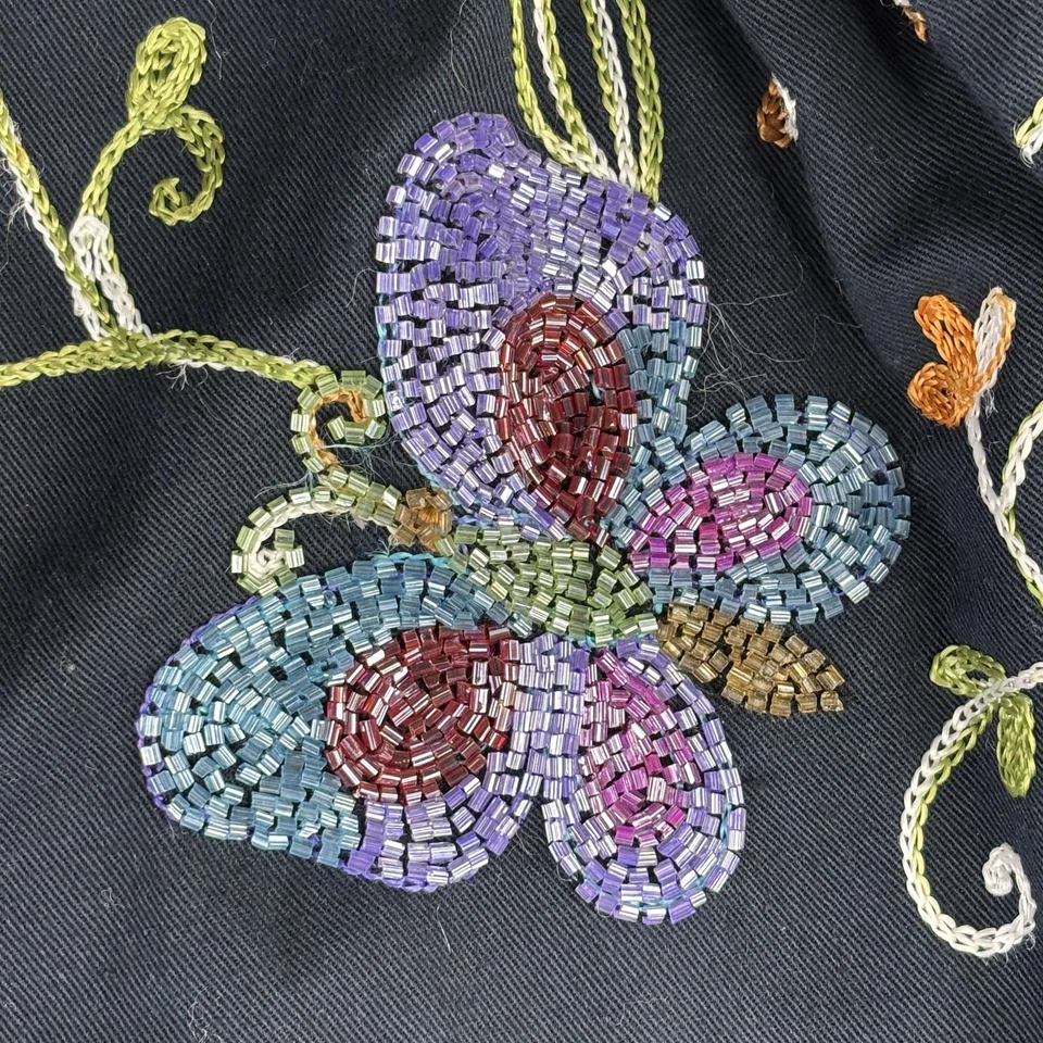 Quacker Factory Jacket Womens Small Black Embroidered Beaded Butterfly Floral - Image 4 of 4